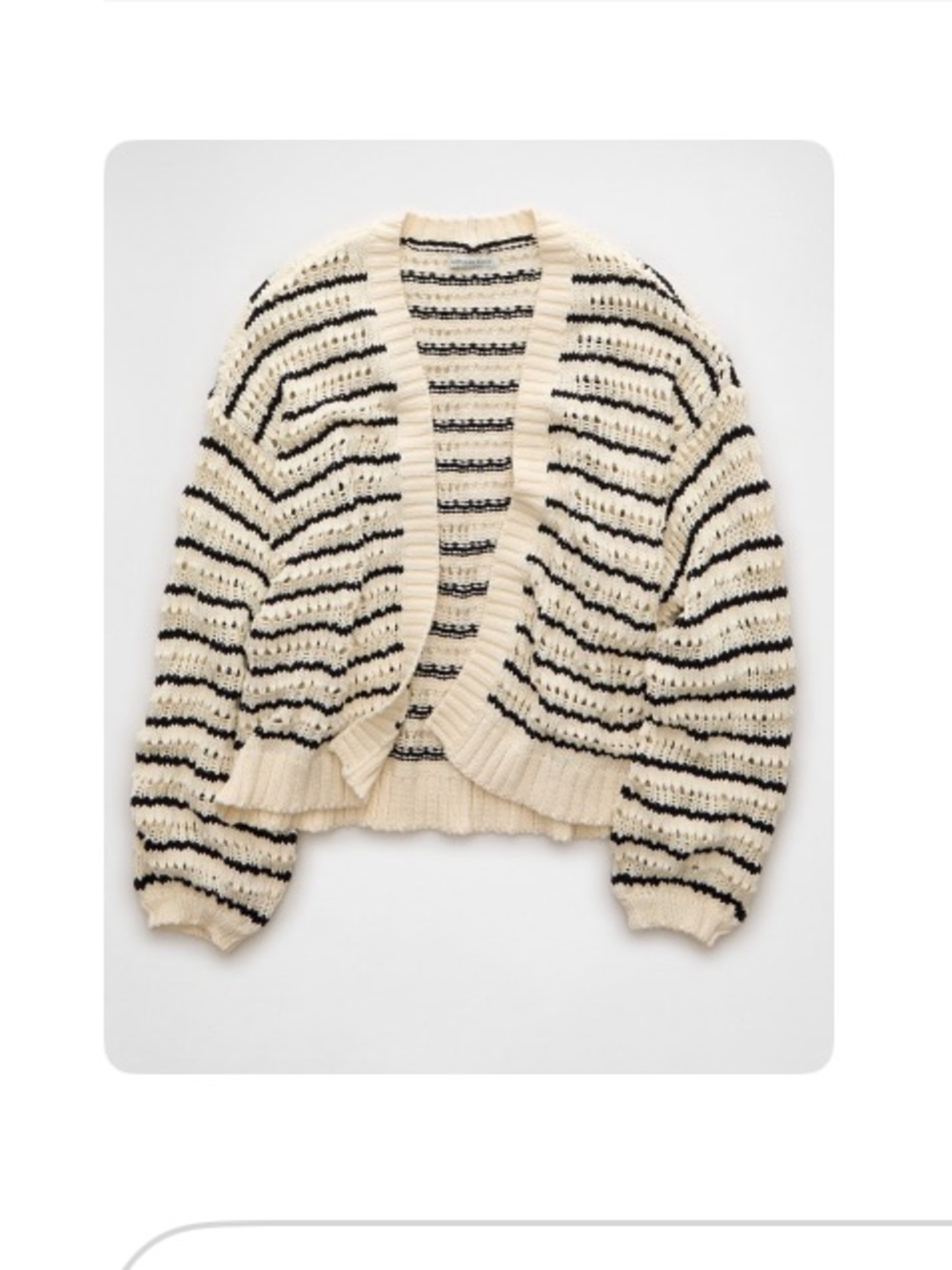 American Eagle Outfitters Cream and Black Striped Open Cardigan